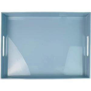 Light Blue Decorative Tray, Rectangular Large Serving Tray with Handles, Plastic Coffee Table Tray for Ottoman, Living Room, Kitchen Tabletop, 15.7 x 11.8 x1.6