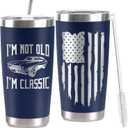 Father's Day Birthday Gift for Men Dad Grandpa Husband, I'm Not Old I'm Classic Funny 20Oz Stainless Steel Tumbler Cup for Old man, Car Lovers, Navy Blue Travel Cup with Lid&Straw Christmas Gifts