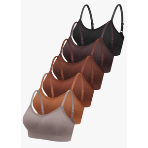Geyoga 6 Pcs Sports Bra for Women, No Underwire Wireless Bralette Support Padded Cami Bra Seamless Camisole Tank Top, L-XL