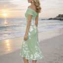 Bodycon Dresses for Women Floral Off Shoulder Fishtail Cocktail Dress 2026 Summer Midi Prom Dresses for Wedding Guest (Green, M)