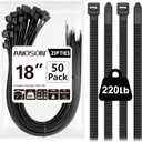 Large Zip Ties 18 inch, 50 Pack, Long Zip Ties Heavy Duty with 220 lb Tensile Strength, Big Cable Ties, Black, ANOSON