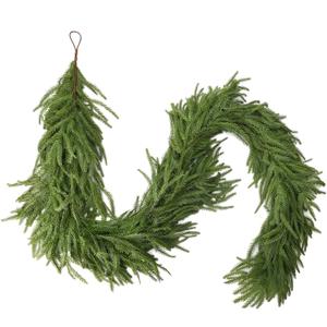 Extra Full Norfolk Pine Cedar Garland, 6FT Heavyweight Artificial Christmas Garland with 120 Tips, Real Touch Pine Garland for Mantel Table, Indoor Outdoor Holiday Decoration