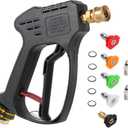 Short Pressure Washer Gun, 5000 PSI Max Swivel High Pressure Washer Extension Wand with 5 nozzles, M22 14MM Swivel Connect & M22 15MM, Car Wash Kit Power Washer Gun for Cars, Driveway, Yard, Fence (Black)