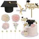 Acmee Graduation Cake Toppers - Graduations Cap Diploma Flowers Congrats Grad Cake Decorations for 2025 High School College Senior Girl Women Graduation Supplies