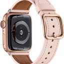 MNBVCXZ Leather Bands Compatible with Apple Watch Band Women, Womens Genuine Replacement Strap for iWatch Series 11 10 9 8 7 6 5 4 3 2 1 SE 3 SE 2 SE (42mm 41mm 40mm 38mm, Pink Sand/Rose Gold)