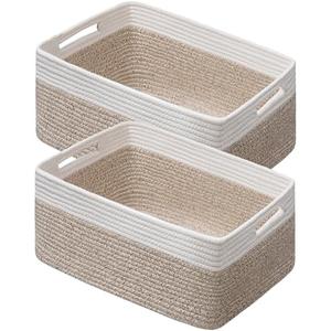 UBBCARE 4 Pack Large Woven Storage Baskets for Organizing, Clothes/Towel/Sweater Organizer for Closet, Storage Baskets Bins for Shelves, Blanket Basket, 17''Lx13''Wx7.5''H, Light Brown/White