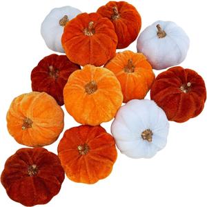 Winlyn 12 Pcs Assorted Small Harvest Faux Velvet Pumpkins Decorative Fabric Foam Pumpkins in Rust Orange White for Fall Wedding Halloween Thanksgiving Table Centerpiece Mantel Farmhouse Dcor