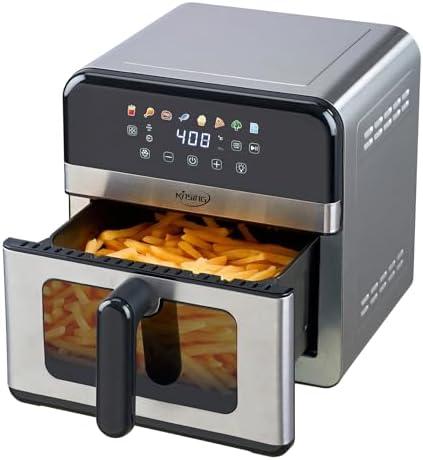 KINSING Air Fryer with Window Visible 8-in-1,Compact & Large 7.5-Qt,Up to 85% Less Oil,Roast, Bake, Dry, Reheat, Frozen, Broil,160-400℉ Even Results With Precise Temperature Control,Whole Metal Cover