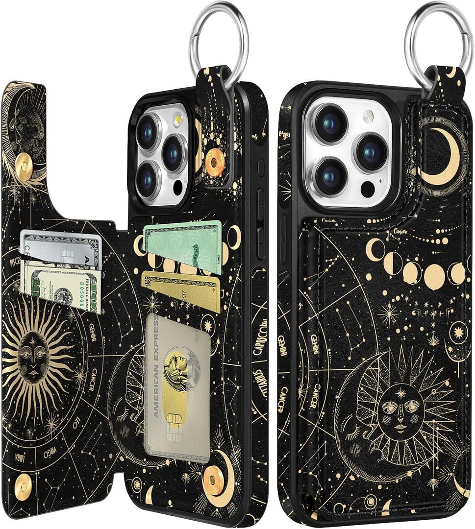 Shorogyt Compatible with iPhone 14 Pro Max Wallet Case with Card Holder - Designer Constellation Pattern Kickstand Magnetic Clasp Back Flip Folio Leather Phone Covers Women Men Girls