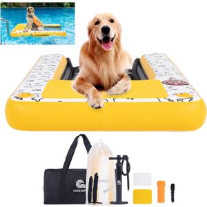 Coolwave Inflatable Pup Plank, Dog Water Ramp for Boats and Docks, XL, 200 lb Capacity - Floating Platform for Pets for Lake, River, Beach & Swimming Pool, Includes Pump, Patent-Protected Design
