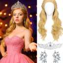 Swooflia Blonde Wavy Wig for Women & Cosplay Accessories - Convenient Set Includes Adjustable Wig Cap, Crown, Earings, Cosplay Wig for Halloween, Costume, Party and Daily Use (Wig2-19)