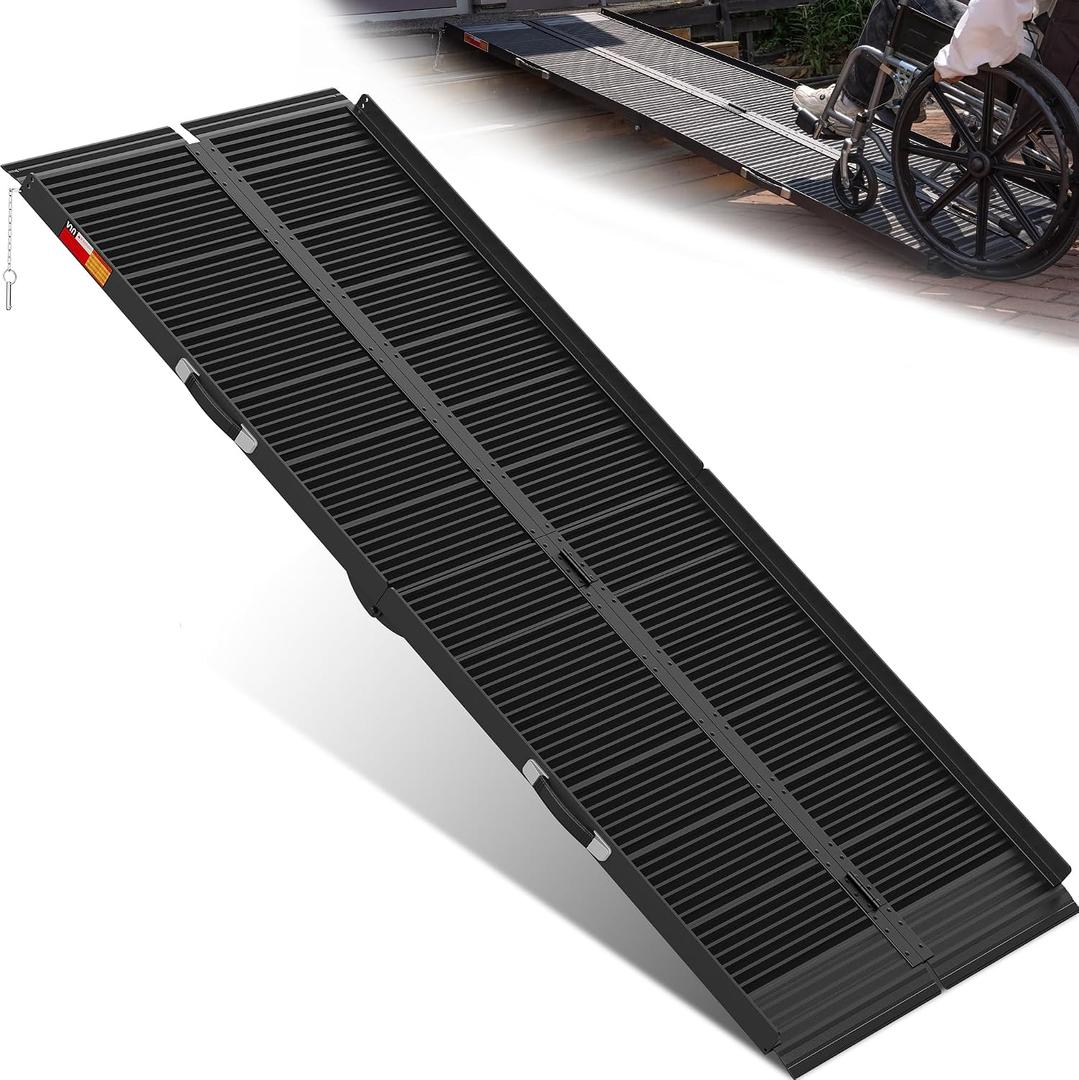 VNN Portable Wheelchair Ramp 7FT, Black Seamless Non-Slip Aluminum Ramps for Wheelchairs for Home, Handicap Wheelchair Ramps for Home Steps, Aluminum Loading Dock Plates