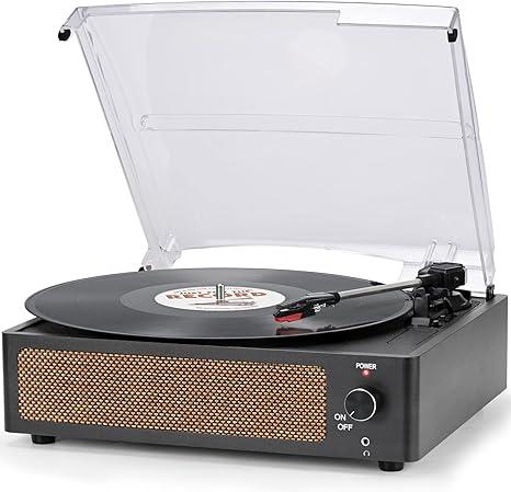 Vinyl Record Player with Speakers Vintage Turntable for Vinyls Records BeltDriven Turn Table Support 3Speed, Wireless Playback, Headphone, AUXin, RCA Line LP Phonograph for Sound Enjoyment Black
