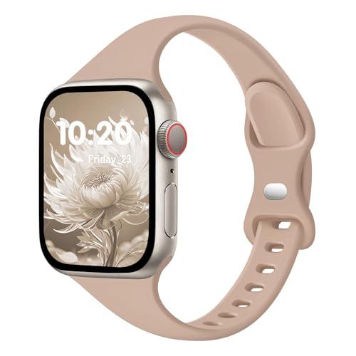 CREFORT Slim Band Compatible with Apple Watch Bands 38mm/40mm/41mm/42mm（Series 11 10）for Women Men,Soft Thin Narrow Silicone Sport Strap Wristbands for iWatch Series 11 10 9 8 7 6 5 4 3 2 1 SE Ultra MilkTea
