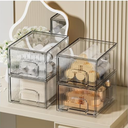 COMVTUPY 4 Pack Striped Stackable Acrylic Makeup Drawers Organizer, Clear Acrylic Cosmetic Storage Makeup Organizer Box with Drawers for Skincare Vanity Bathroom Pantry Organization Stackable