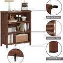 BON AUGURE Rustic Short Bookshelf, 3 Shelf Bookcase, Small Wood Low Book Cases/Shelves, Farmhouse Storage Tier Book Shelves for Home Office, Living Room, Small Space (Rustic Oak), 29.52W*12.59D*35.23H
