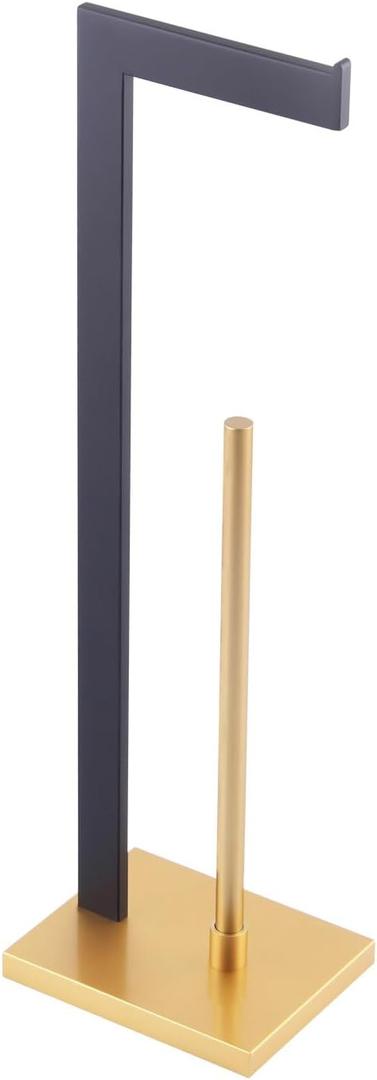 GERZWY Free Standing Toilet Paper Holder, SUS 304 Stainless Steel Toilet Paper Stand with Reserve (Black & Gold) DZY004-BD