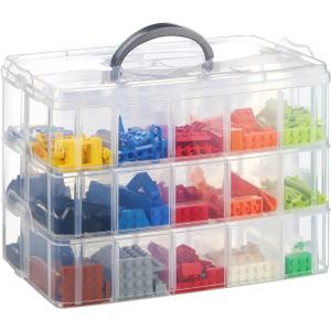 Storage Box for Lego, Stackable Storage Organizer with 30 Compartments for Lego,for Barbie Dolls, for Hot Wheel Toy Bins for kids organizer, Clear Toy StorageBin (Transparent)