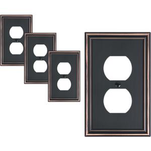 4-Pack Single Duplex Outlet Cover Plate, Decorative Aged Bronze Switch Plates and Outlet Covers, Metal Wall Plates for Electrical Outlets, 1 Gang Receptacle Cover, Corrosion Resistant