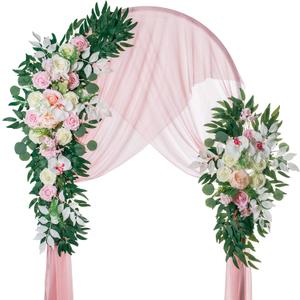 Wedding Arch Flowers, Artificial Flowers for Decoration, 2pcs Flower Swag and 1 pcs Semi-Sheer Chiffon Table Runner Swag for Beautiful Dream Wedding Ceremony Floral Decor - Pack of 3 (Blush&pink)