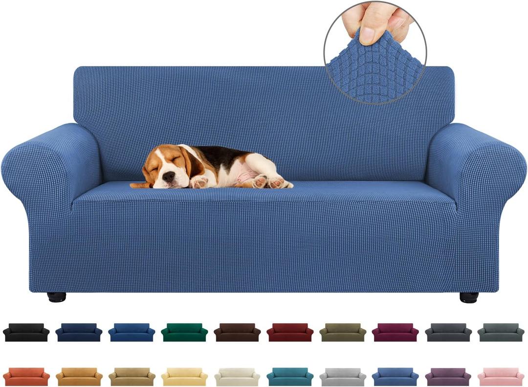 KEKUOU Stretch Loveseat Sofa Cover Slipcover,Couch Covers for 2 Cushion Couch Sofa (55"-78") Furniture Protector Sofa with Elastic Bottom for Kids,Dog. Jacquard Small Checked (Medium,Riverside)
