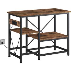 Gallon Fish Tank Stand with Power Outlet Shelves, 30x13 Metal Aquarium Stand for Reptile Tanks, 3-Tier Storage Rack, 400LBS Heavy Duty Capacity (Rustic Brown, 40-50gallon)