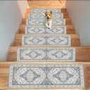 Stair Treads Non Slip for Wooden Steps 7pcs, Carpet Mat 27inX9in Indoor Stair Runner with Adhesive Backing, Treads Washable Reusable Stair Rugs for Kids, Elders, Pets (Blue)