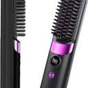 Go Brush Pro Cordless Hair Straightener Brush - Portable Rechargeable Ceramic Styling Brush with 4 Adjustable Heat Modes & LED Display, Perfect for Travel & Everyday Use (Black)