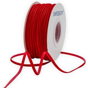 Red Velvet Ribbon 1/8 Inch Thin Velvet Vintage Narrow Ribbon for Wedding Invitations, Gift Wrapping, and Party Favour Boxes, 50 Yards Roll
