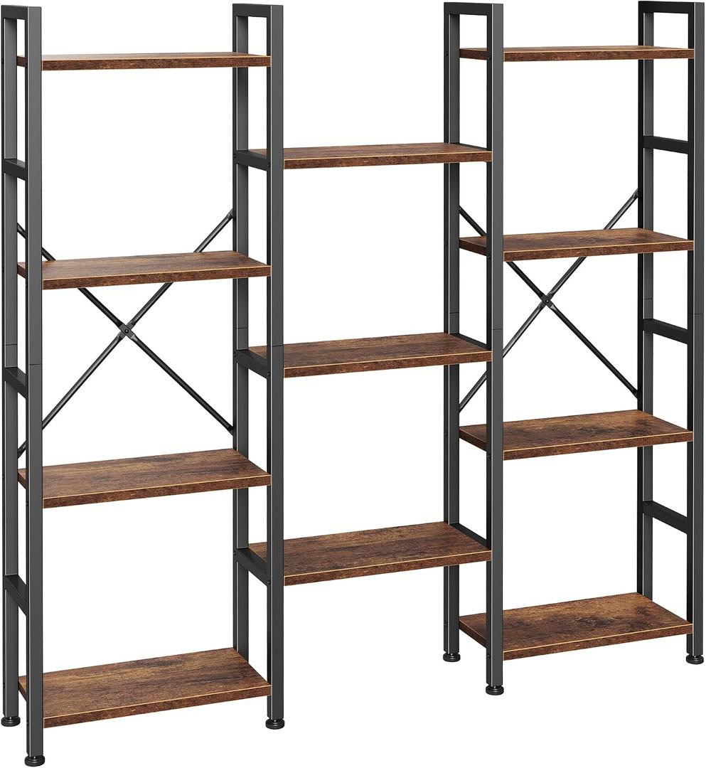 Huuger 4 Tier Bookshelf, 55'' Tall Bookcase, 11 Open Shelves, Rustic Brown