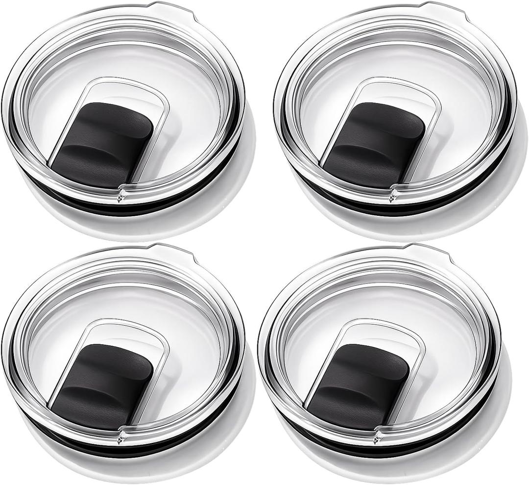 4 Pack Tumbler Lids Compatible with 20oz Yeti Rambler, 16oz Pints, 10oz/24oz Mugs, 10oz Lowball  Spill Proof Magnetic Slider Lid Replacement, Clear BPA-Free Cup Cover