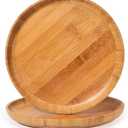 ZTHapwa Bamboo Wooden Dinner Plates Set of 2, 10 inch Decorative Serving Tray for Coffee Table and Home Decor, Round Serving Platters and Trays for Pasta/Fruit/Charcuterie, Reusable Charger Plates