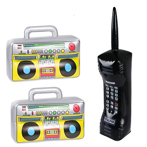 3PCS Inflatable Boombox and Mobile Phone - 80s 90s Party Supplies Decorations Cosplay Props - Rappers Hip Hop B-Boys Costume Accessory