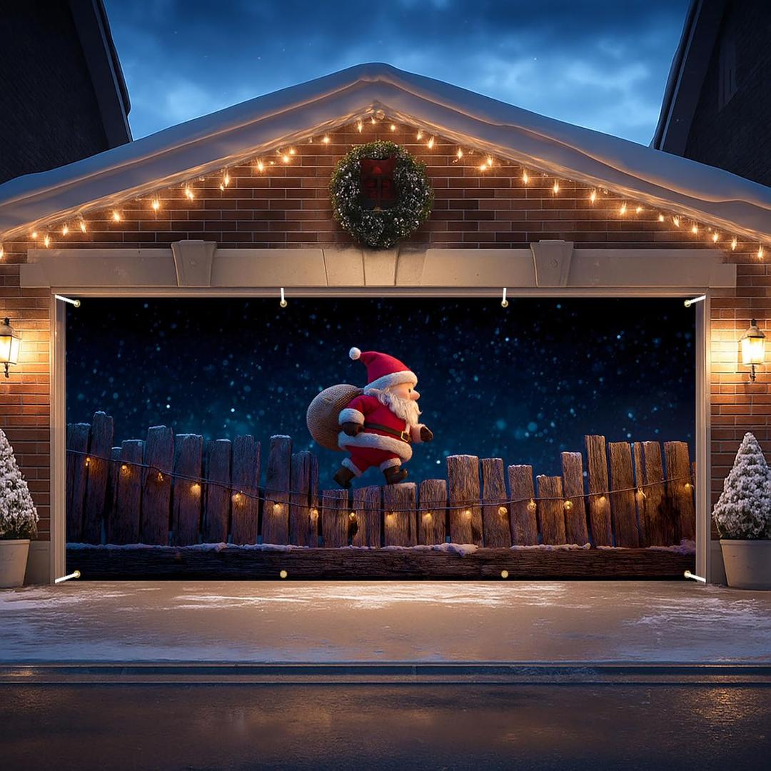 Christmas Garage Door Banner, 6x13 ft, Indoor Outdoor Festive Holiday Backdrop, Easy Hanging Party Decoration (Santa Claus-5)