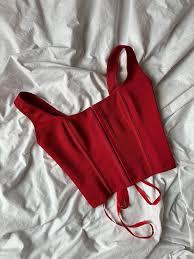 Shein Red Lace Up Corset Cropped Top, Size XL 