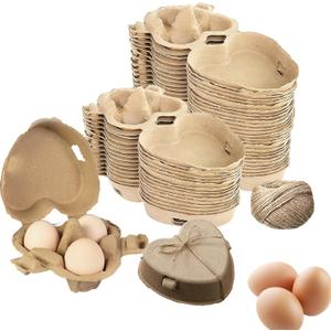 40 Pcs Heart Shaped Egg Carton 3 Count with Jute Rope Natural Paper Pulp Reusable Egg Cartons Easter Eggs Basket Tray for Valentine's Day & Easter Home Kitchen Family Farm Market Holiday Gifts