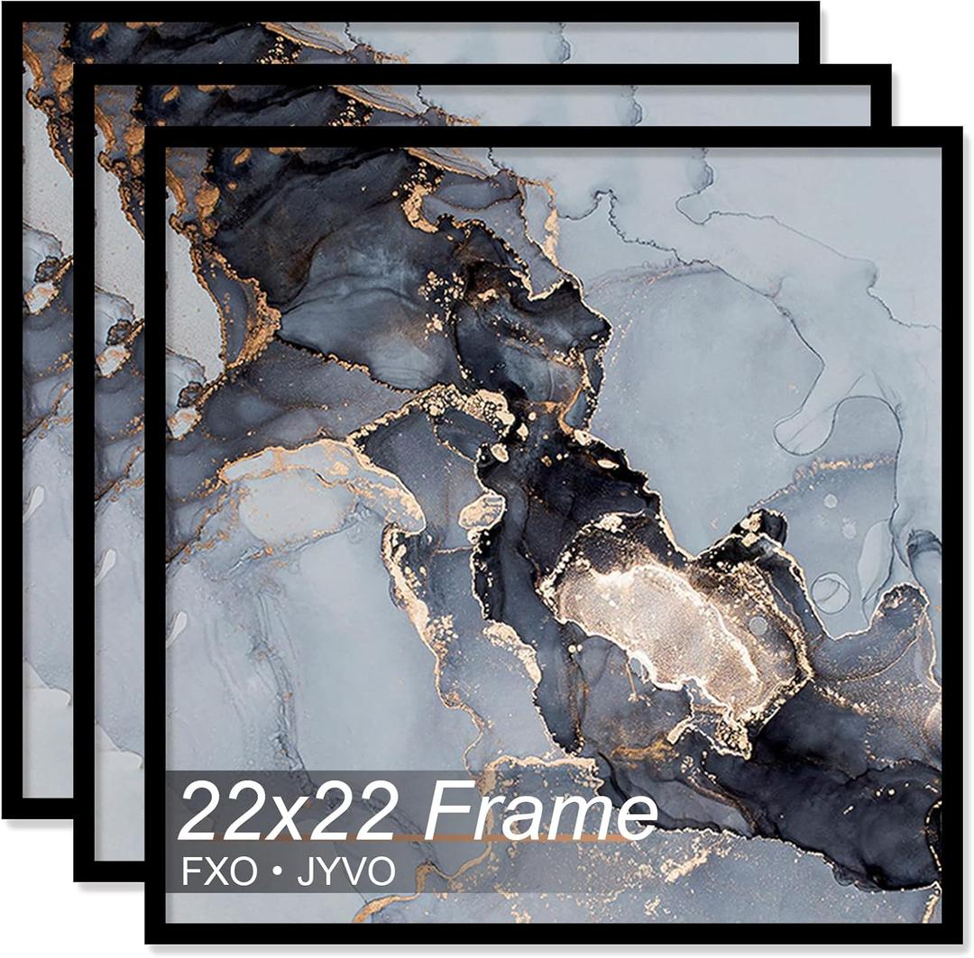 Fxojyvo 22x22 Frame Set of 3, Black Picture Frame for 22 x 22 Square Picture Poster Photo, Light Weight and High Transparent 22 by 22 Frame for Wall - 3 Pack/Black/22 x22