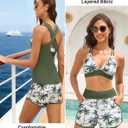 Daci Women 3 Piece Tankini Swimsuits - Tummy Control Tank Top with Bra Modest Bathing Suit with Pockets Boyshorts Bottom 2026 (Green, M)