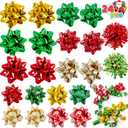 JOYIN 24 PCS Christmas Wrap Gift Bows with 20 Multi-Colored Assorted Size Self Adhesive Bows, 2 Tinsel and 2 Curly Ribbon Bows Wrapping Accessory for Gift Wrapping, Christmas Wrapping Decoration