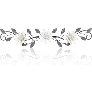 KHJCXS Metal Wall Art Modern Minimalist Metal Flowers Indoor Decor Horizontal Wall Art Iron Artwork,for Over Door,Bedroom,Living Room,Kitchen,Office Scroll Decor (White)