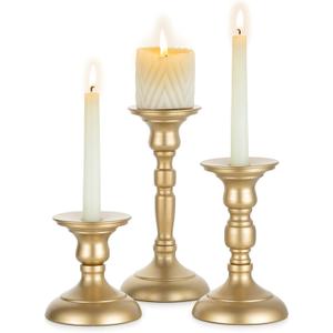 Sziqiqi Gold Candle Holders Decor: Candle Holders for Pillars Candlesticks - Taper Candleholders Set of 3 for Wedding Table Fireplace Mantel Holiday (4.5"+7.1"+9.2")