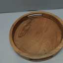 Samhita Round Serving Acacia Wooden Tray with Handles for Serving Beverages & Food on Bar Living Room Home Dining Table (12" x 12" x 1.6")