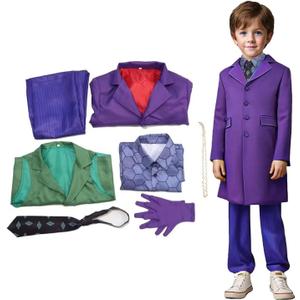 Pigmiss Kids Costume for Boys Teens Halloween Clown Cosplay Costume Deluxe Suit Coat Shirt Jacket Tie Pants Men Outfit (Fits Height:51.2")