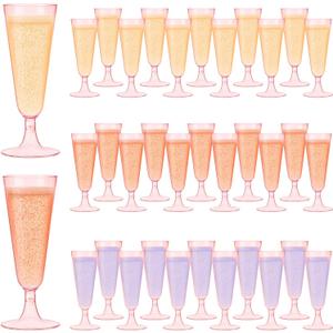 100 Pack Pink Clear Plastic Champagne Flutes, 5 Oz Disposable Champagne Glasses, Unbreakable Acrylic Mimosa Glasses Wedding Cocktail Cups for Engagement Birthday Graduation Party Decorations Supplies