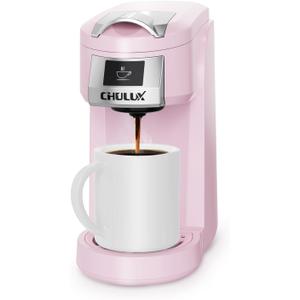 CHULUX Classic Single Serve Coffee Maker for K Cup, One Button Easy Coffee Machine for Office, RV, Travel and Dorm, Pink