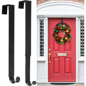 HEYHOUSE Wreath Door Hanger, 2 Pack Adjustable Wreath Hanger for Front Door Decor Halloween Christmas Decorations from 14.9-25", Heavy Duty Metal Over The Door Hooks Organizer 20 lbs Indoor Outdoor (Black-15.6IN-2Pack)