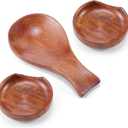 Patelai 3 Pcs Wood Spoon Rest for Stove Top 4 Inch Small Spoon Holder for Kitchen Counter Cooking Ladle Utensil Rest for Coffee Tea Farmhouse Rustic Kitchen Housewarming Christmas Gift(Brown)