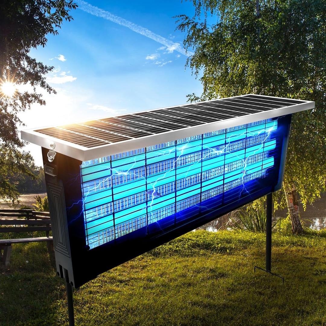 Powerful Large Solar Bug Zapper Outdoor for 4000 sq.ft, Rechargeable Mosquito Zapper with High Powered, Waterproof Solar Bug Zapper for Patio Garden, Backyard, RV, Camping with 18W Solar Panel