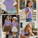 YooAurvox Girls Short Sleeve Shirts 5-14Y, Light Purple, 7-8 Years