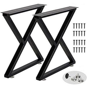 HOMEKAYT Metal Table Legs H28'' x W24'' Desk Legs Heavy Duty Furniture Legs Multiple Uses for Dinning,Kitchen Table-(Set of 2,Black)